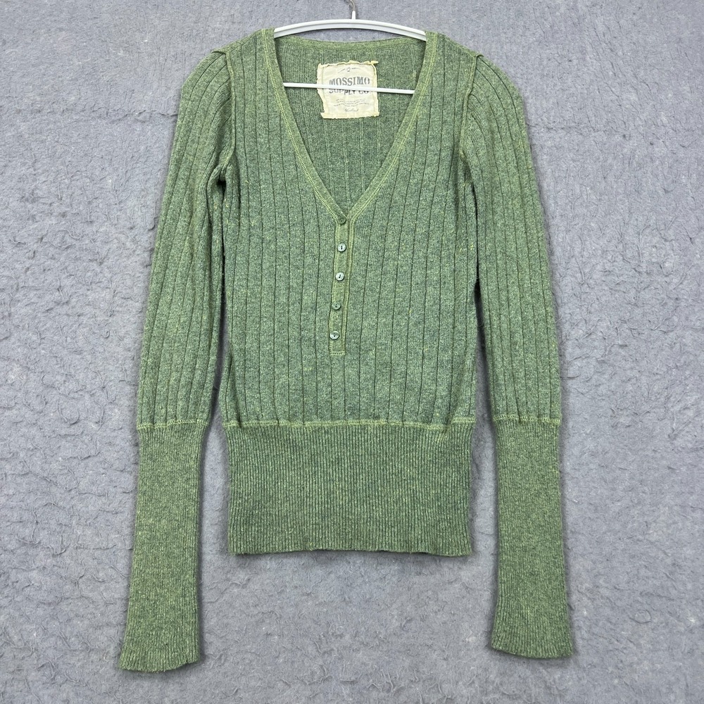 VTG Mossimo Womens Medium‎ Green Henley Ribbed Long Sleeve Babydoll Bella Swan